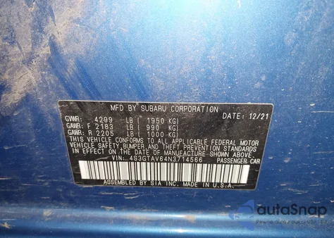 2022 Subaru Impreza Premium 5-Door z USA, uszkodzony, nr VIN 4S3GTAV64N3714566